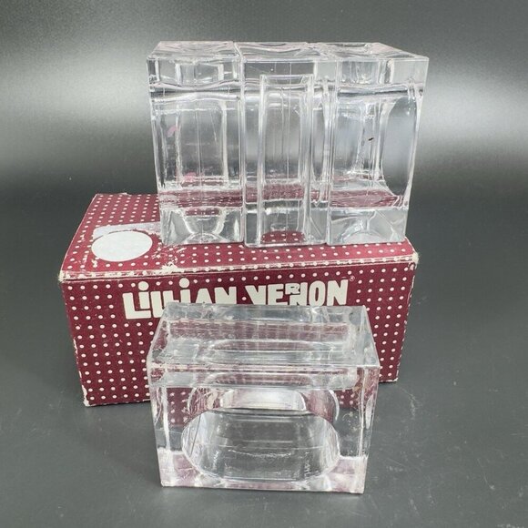 Lillian Vernon Clear Lucite Napkin Rings Holders Bud Vases set of 4 New In Box - Picture 1 of 11
